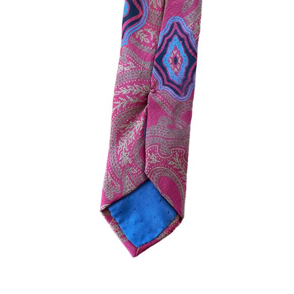 Errenno Neck Tie All Silk Handmade in Italy Milano Red Gold Geometric Pattern - Picture 5 of 6